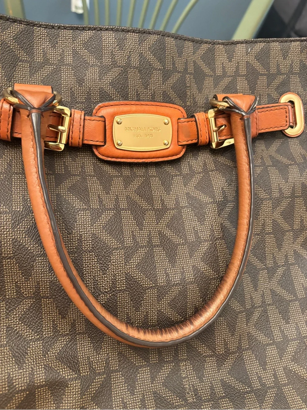 Michael Kors Hamilton Brown Signature MK Logo Large Tote Shoulder Bag